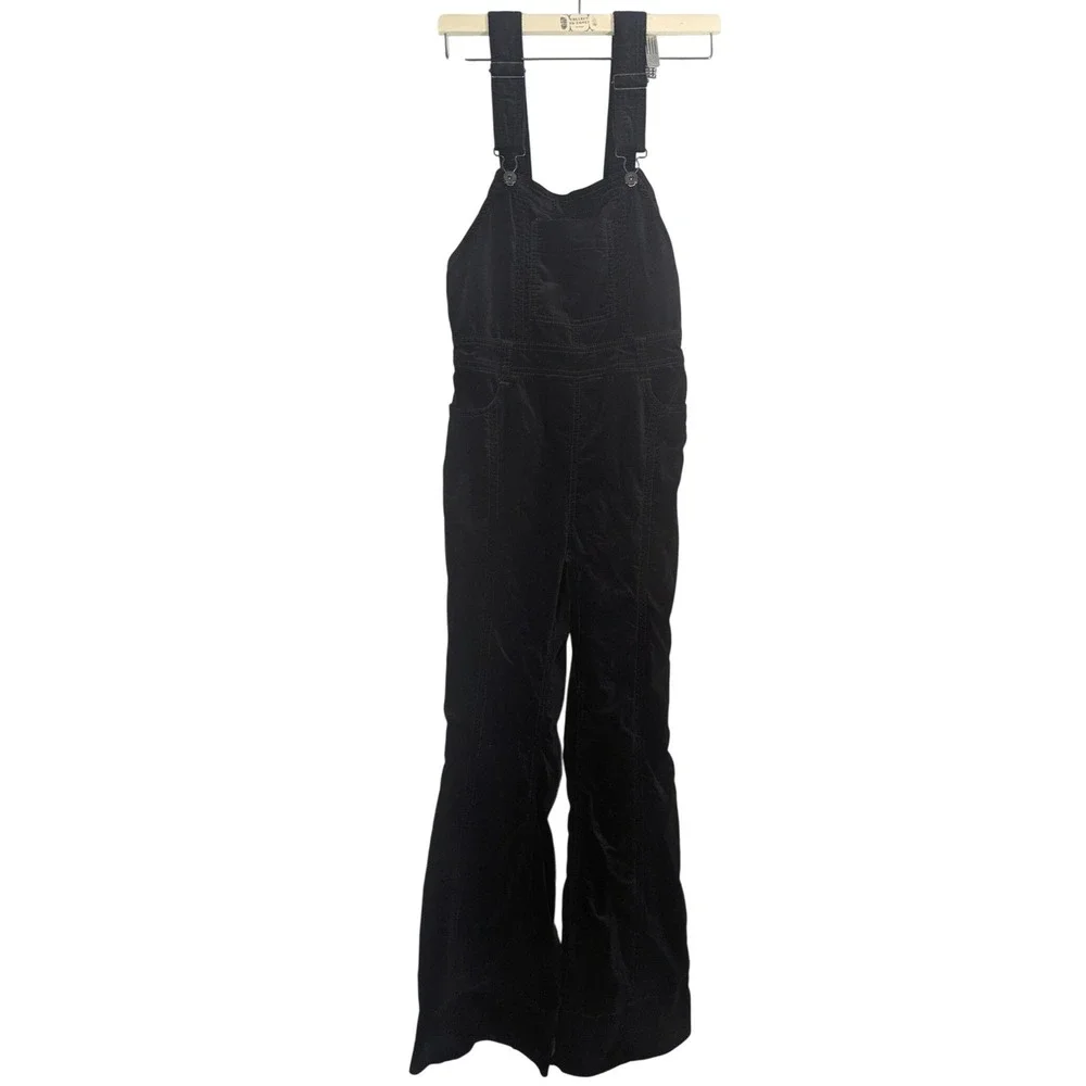 Pilcro Anthropologie Black‎ Corduroy Flare Pant Overalls Jumpsuit Womens 25 XS